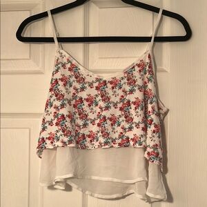 Floral Print White and Red Women's Top